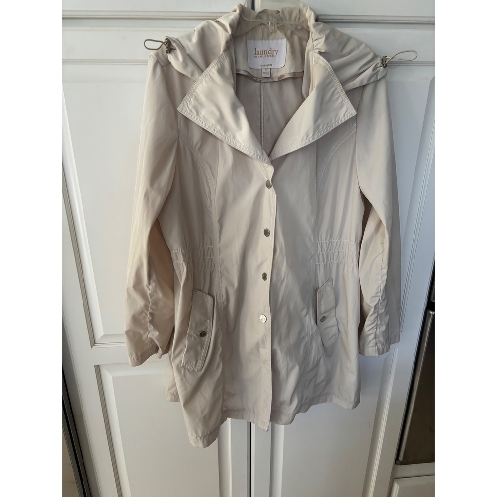 Laundry by Shelli Segal Womens XL Hooded Trench Coat Beige Windbreaker Jacket